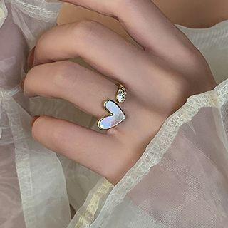 Shell Heart Rhinestone Open Ring Gold - One Size