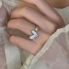 Shell Heart Rhinestone Open Ring Gold - One Size