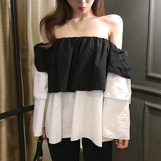 Long-sleeve Two-tone Top As Shown In Figure - One Size