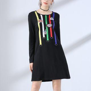 Long-sleeve Patch A-line Dress