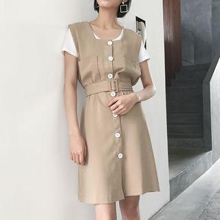 Buttoned Pinafore Dress With Belt