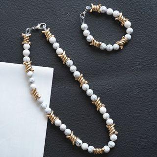 Alloy Turquoise Bead Necklace Silver White - One Size
