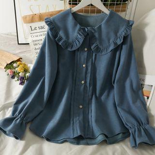 Ruffled Peter Pan-collar Loose Shirt In 5 Colors