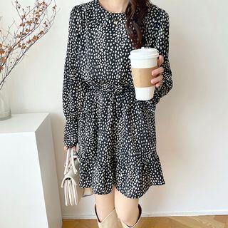 Long Sleeve Floral Print Ruffled Hem A-line Dress