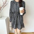 Long Sleeve Floral Print Ruffled Hem A-line Dress