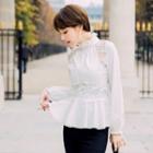 Mock Neck Lace Panel Frilled Top