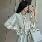 Long-sleeve Double-breasted Cropped Blouse / Wide Leg Pants