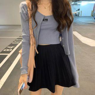 Spaghetti Strap Top / Jacket / Mini A-line Pleated Skirt / Set