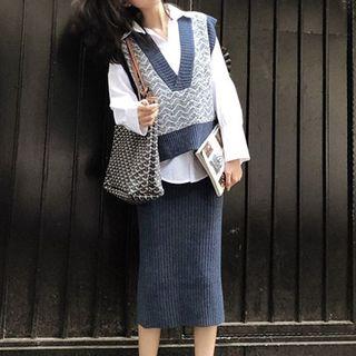 Set: Knit Vest + Midi Skirt