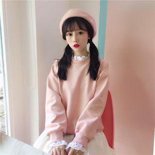 Lace Trim Crewneck Long-sleeve Pullover