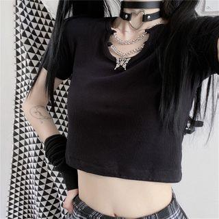 Butterfly Pendent Short-sleeve Cropped Top