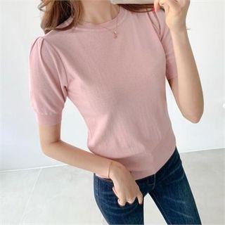 Short-sleeve Keyhole-back Knit Top