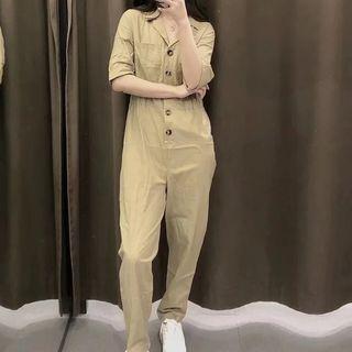 Short-sleeve Notch Lapel Jumpsuit