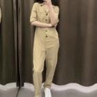 Short-sleeve Notch Lapel Jumpsuit