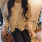 Toggle-button Cable-knit Cardigan Almond - One Size
