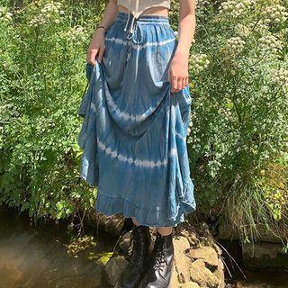 Tie-dyed Drawstring Midi A-line Skirt