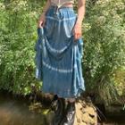 Tie-dyed Drawstring Midi A-line Skirt