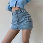 Side Pocket High-waist Denim Mini Skirt