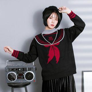 Sailor Collar Print Sweater