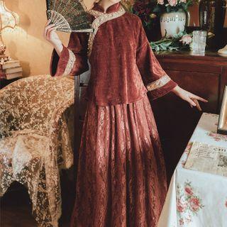 Long-sleeve Qipao Top / Midi A-line Skirt