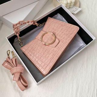 Croc Grain Hoop Accent Crossbody Bag