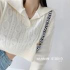 Big-collared Loose-fit Cropped Sweater White - One Size