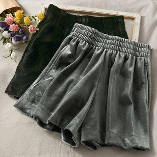 Elastic High-waist Velvet Shorts