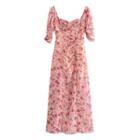 Floral Shirred Midi A-line Dress