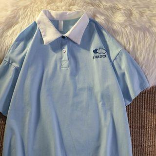 Contrast Collar Cloud Embroidered Polo Shirt