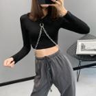 Long-sleeved Crop T-shirt With Chain