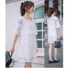 Bow Accent Short-sleeve Lace Dress