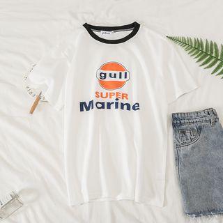 Letter Print Short Sleeve T-shirt White - One Size