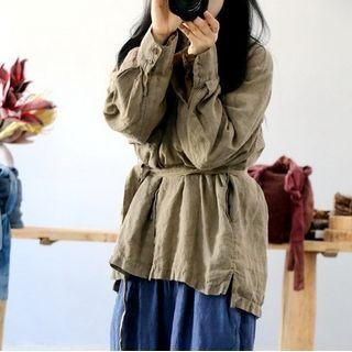 Long-sleeve Linen Tunic Olive Green - One Size