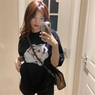 Short-sleeve Cat Graphic Print T-shirt
