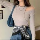 Long-sleeve Mock Two-piece Top Gray - One Size