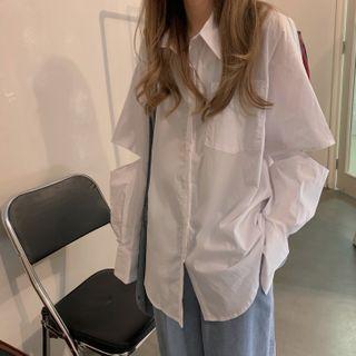 Cutout Long-sleeve Shirt White - One Size