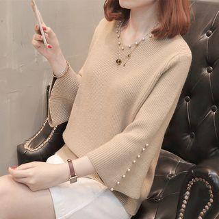3/4-sleeve Embellished Sweater