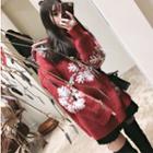 Jacquard Knit Hoodie Red - One Size