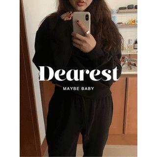 Drop-shoulder Letter-embroidered Pullover Black - One Size