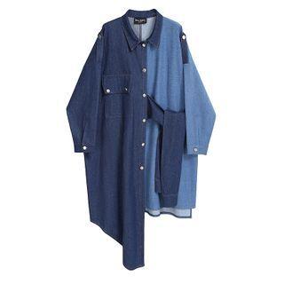 Two-tone Asymmetrical Denim Shirt Blue - One Size
