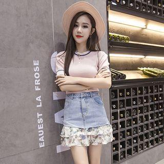 Ruffle Hem A-line Denim Skirt