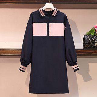 Color Block Long-sleeve Polo Dress