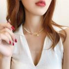 Lettering Faux Pearl Alloy Choker White Faux Pearl - Gold - One Size