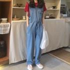 Drawstring Denim Jumper Pants As Shown In Figure - One Size