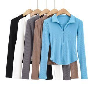Long-sleeve Collar Half-zip Top
