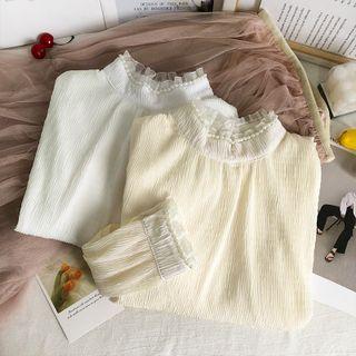 Embossed Pearl-trim Chiffon Loose Blouse