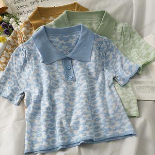 Slim-fit Printed Crop Polo Shirt In 7 Colors