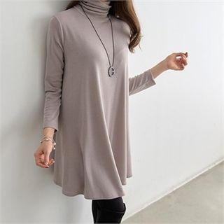 Turtleneck Flared Pullover Mini Dress