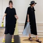 Short-sleeve Button Loose-fit Midi Dress