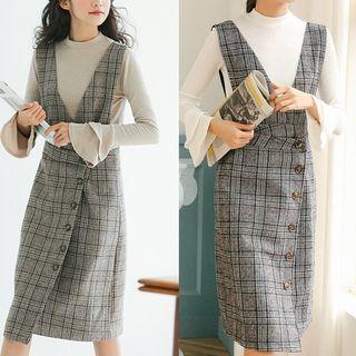 Plaid Woolen V-neck Dress